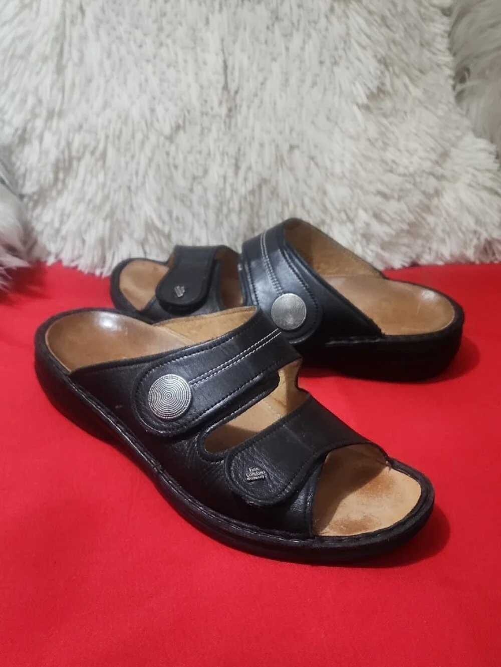 Finn Comfort Sansibar_s Black Slide Sandals with Adjustable Straps